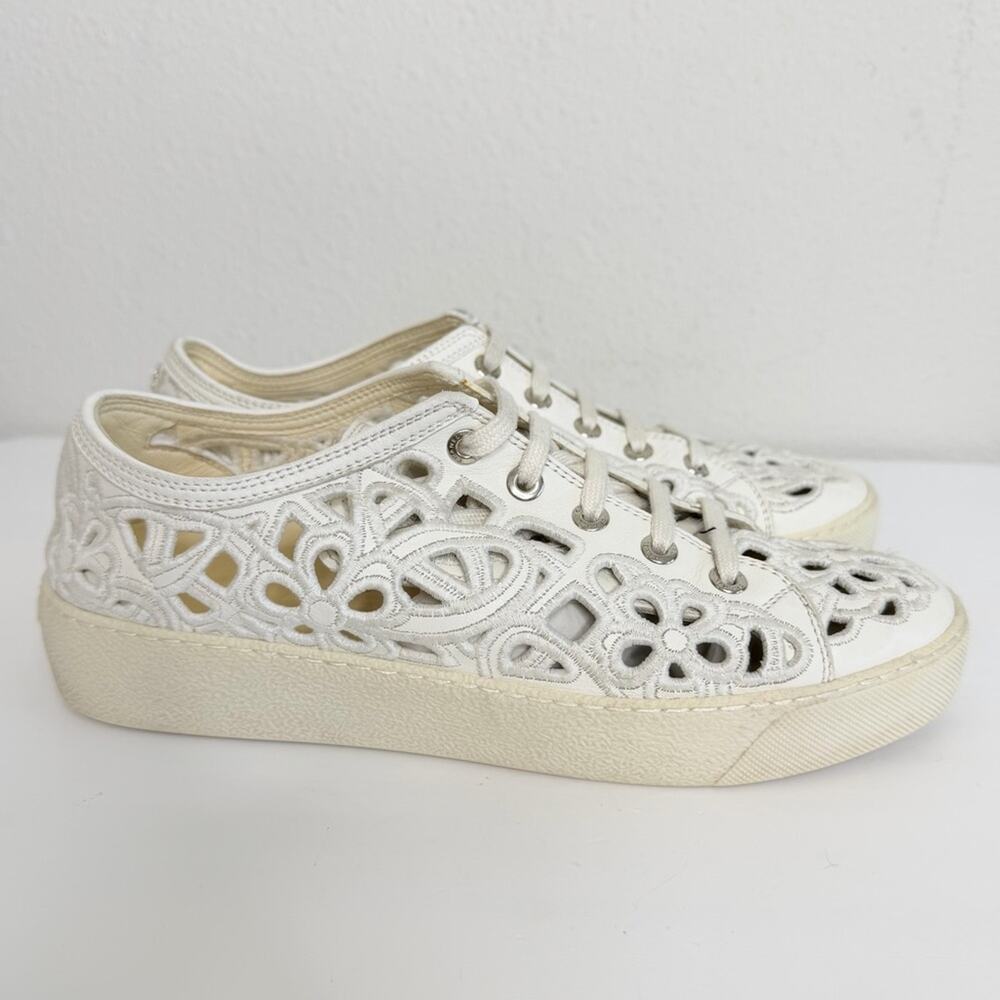 CHANEL Laser Cut Floral Soft White Sneakers size 37